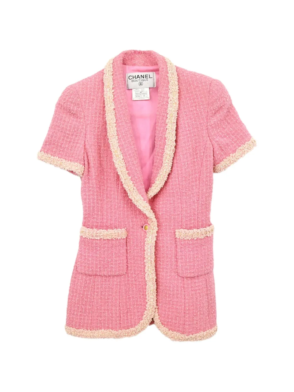 CHANEL Pre-Owned 1995 single-breasted sequin-embellished short-sleeved blazer - Rose CHANEL Pre-Owned 1995 single-breasted sequin-embellished short-sleeved blazer - Rose