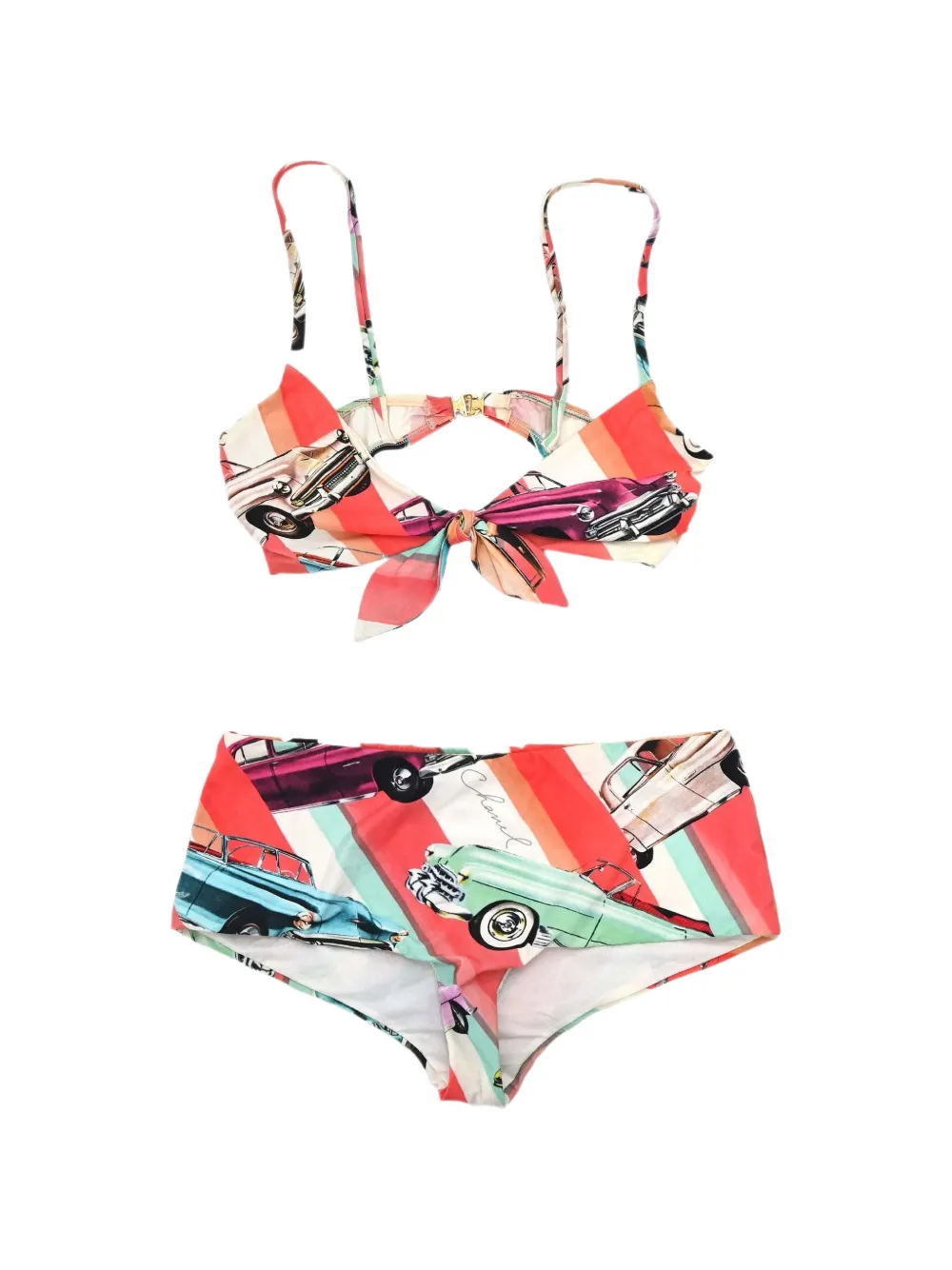 CHANEL Pre-Owned 2017 Cuba car-print bikini - Rosso