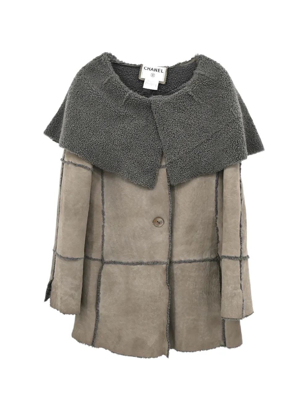 CHANEL Pre-Owned 2000 shearling-collar patchwork coat - Marrone