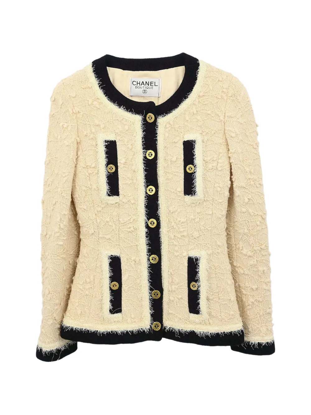 CHANEL Pre-Owned 1994 contrast-trim collarless jacket - Tons neutres CHANEL Pre-Owned 1994 contrast-trim collarless jacket - Tons neutres