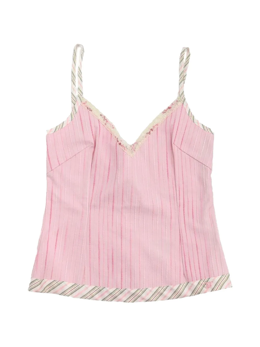 CHANEL Pre-Owned striped lace-trim top - Rosa