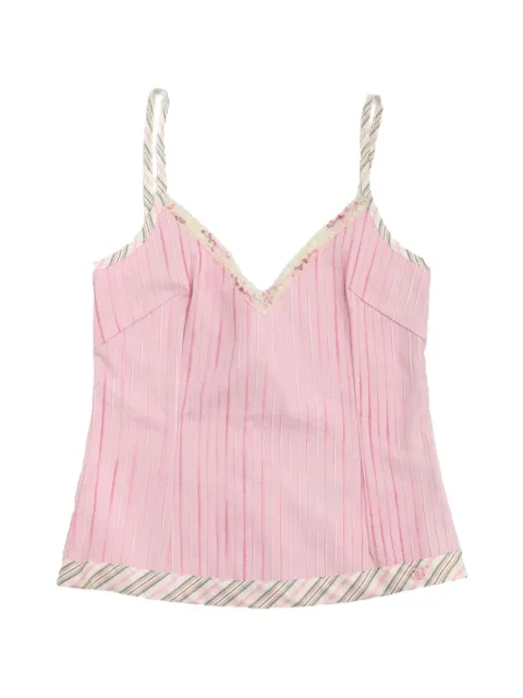CHANEL Pre-Owned striped lace-trim top