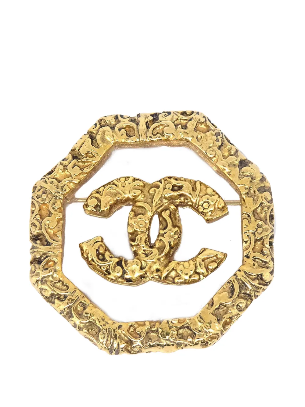 CHANEL Pre-Owned Interlocking CC octagonal brooch - Gold