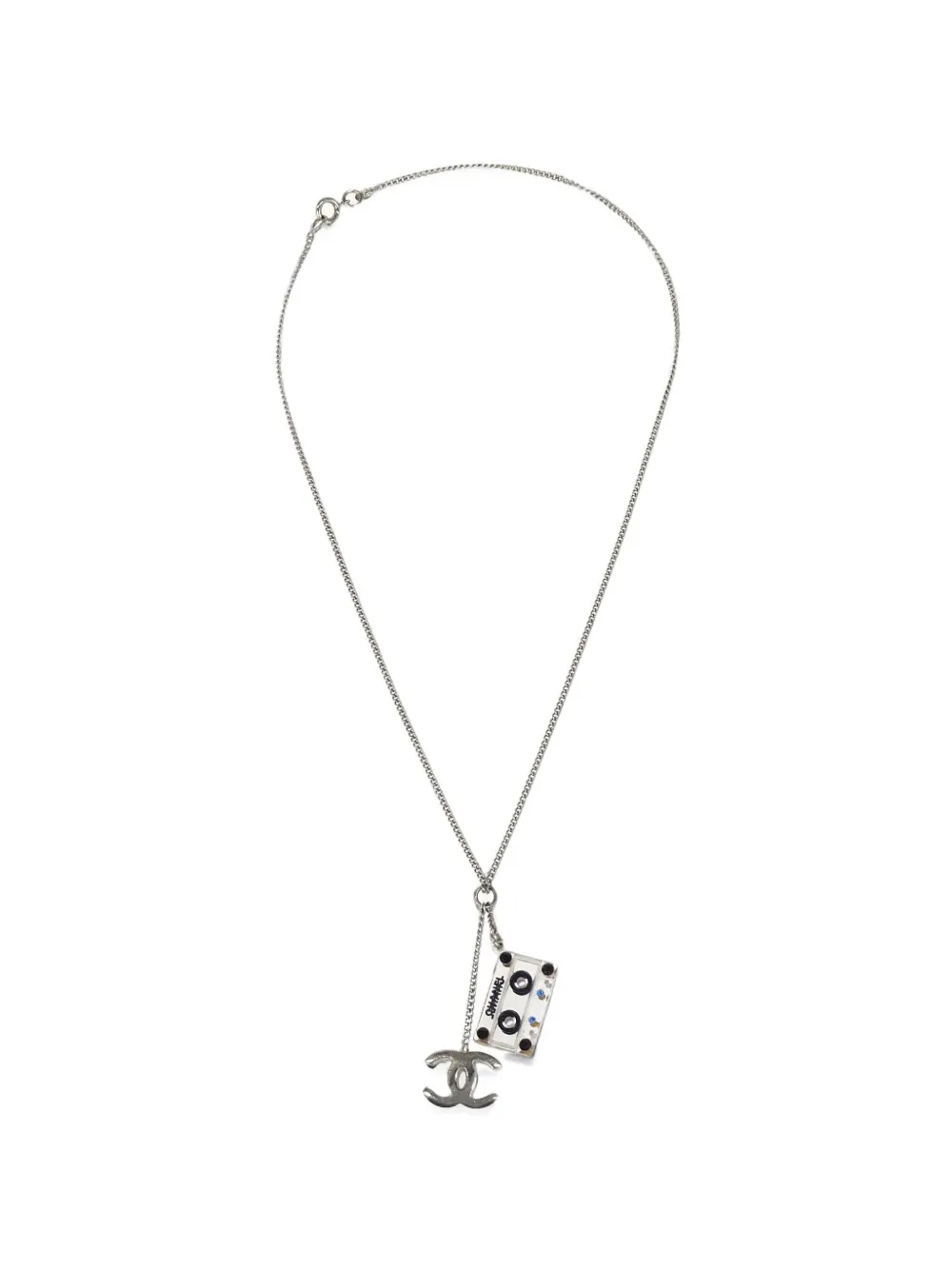 CHANEL Pre-Owned CC cassette-tape pendant necklace - Argent