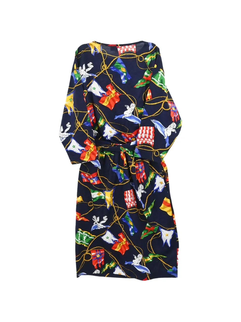 Hermès Pre-Owned belted graphic-print dress - Bleu Hermès Pre-Owned belted graphic-print dress - Bleu