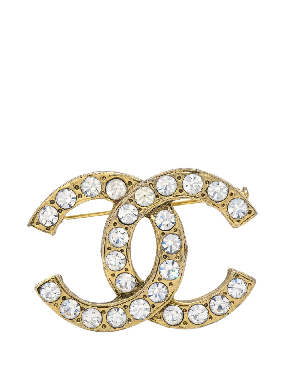 CHANEL Pre-Owned rhinestone-embellished CC brooch - Gold