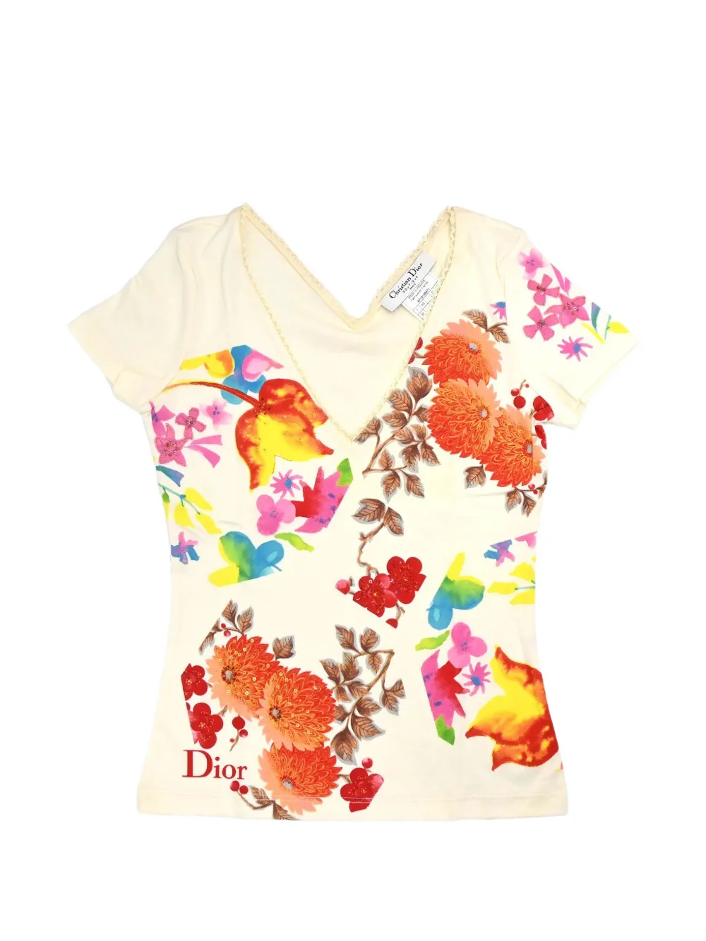 Christian Dior Pre-Owned floral-print sequin-embellished T-shirt - Nude