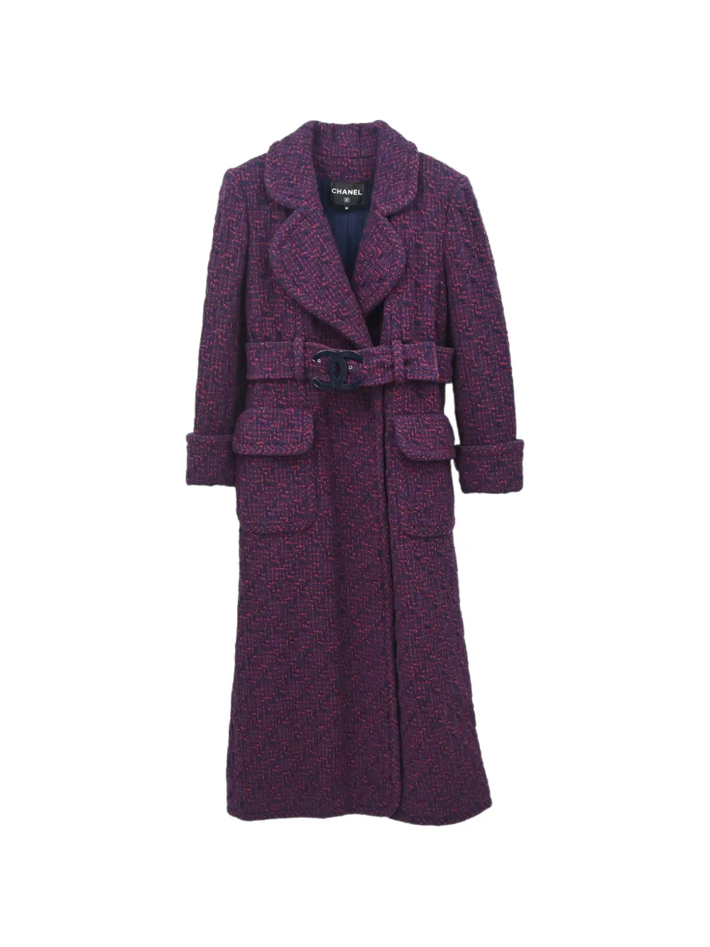 CHANEL Pre-Owned 2017-2018 belted tweed coat - Violett