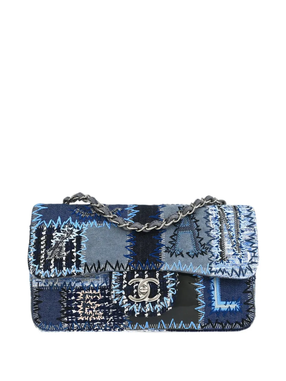 CHANEL Pre-Owned 2014-2015 tweed patchwork shoulder bag - Blue