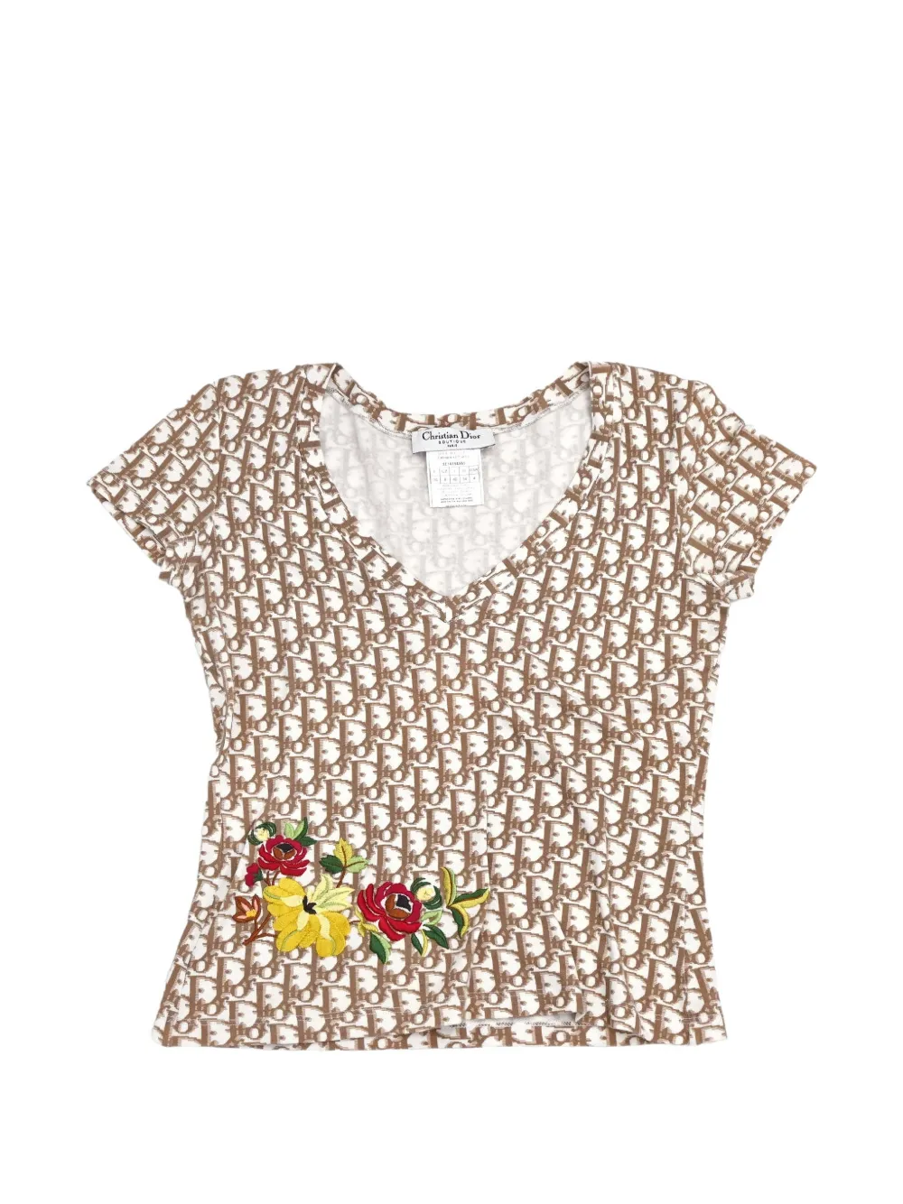 Christian Dior Pre-Owned Trotter-jacquard floral-embroidered T-shirt - Blanc