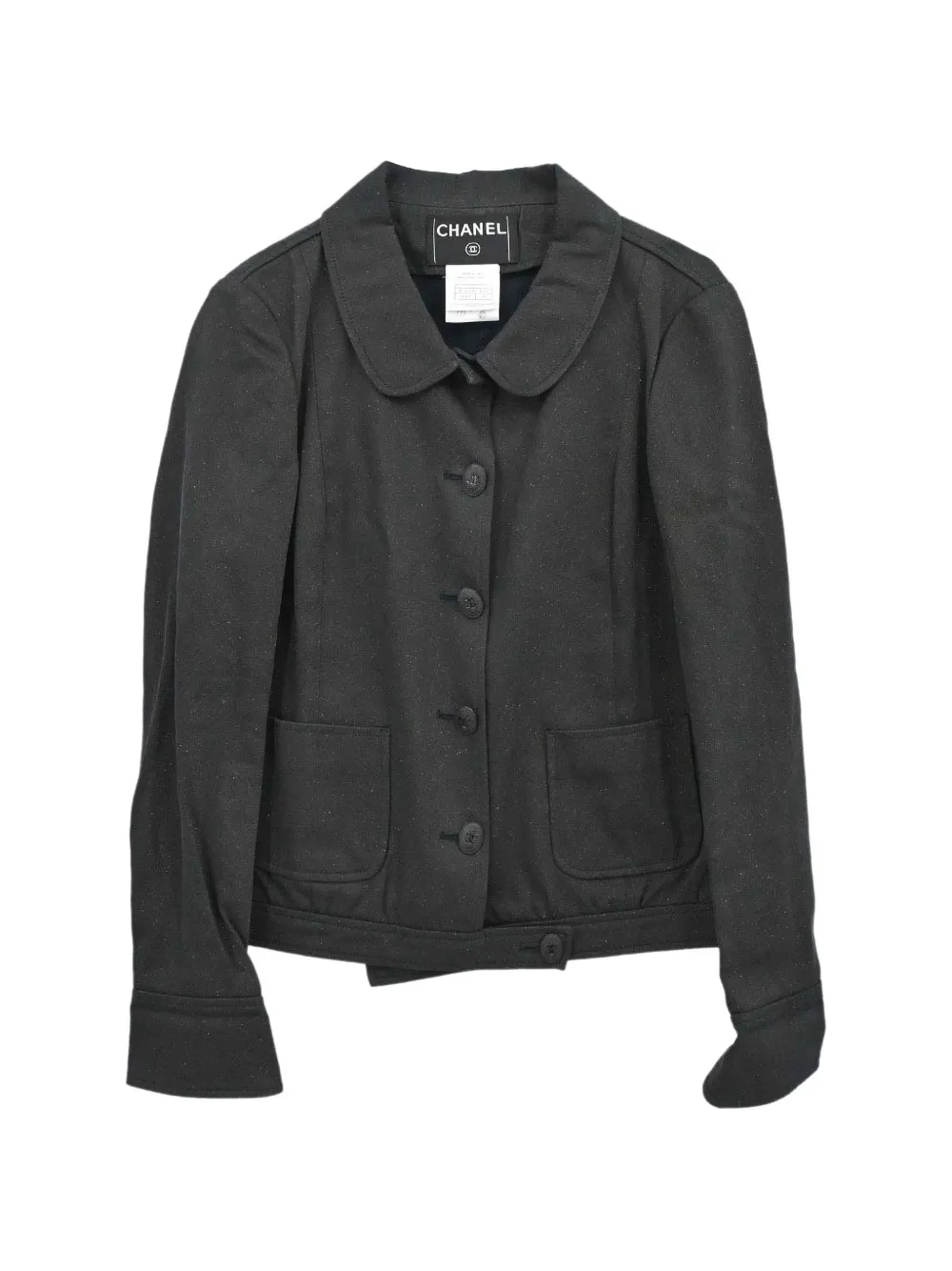 CHANEL Pre-Owned 2004 glitter-effect Peter Pan-collar jacket - Nero