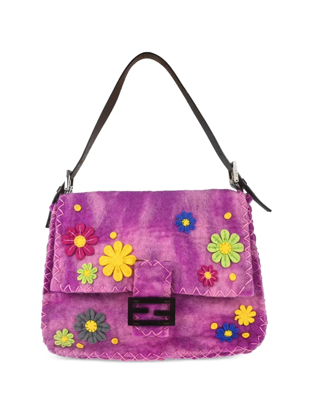 Fendi Pre-Owned Mamma Baguette floral-patchwork shoulder bag - Purple