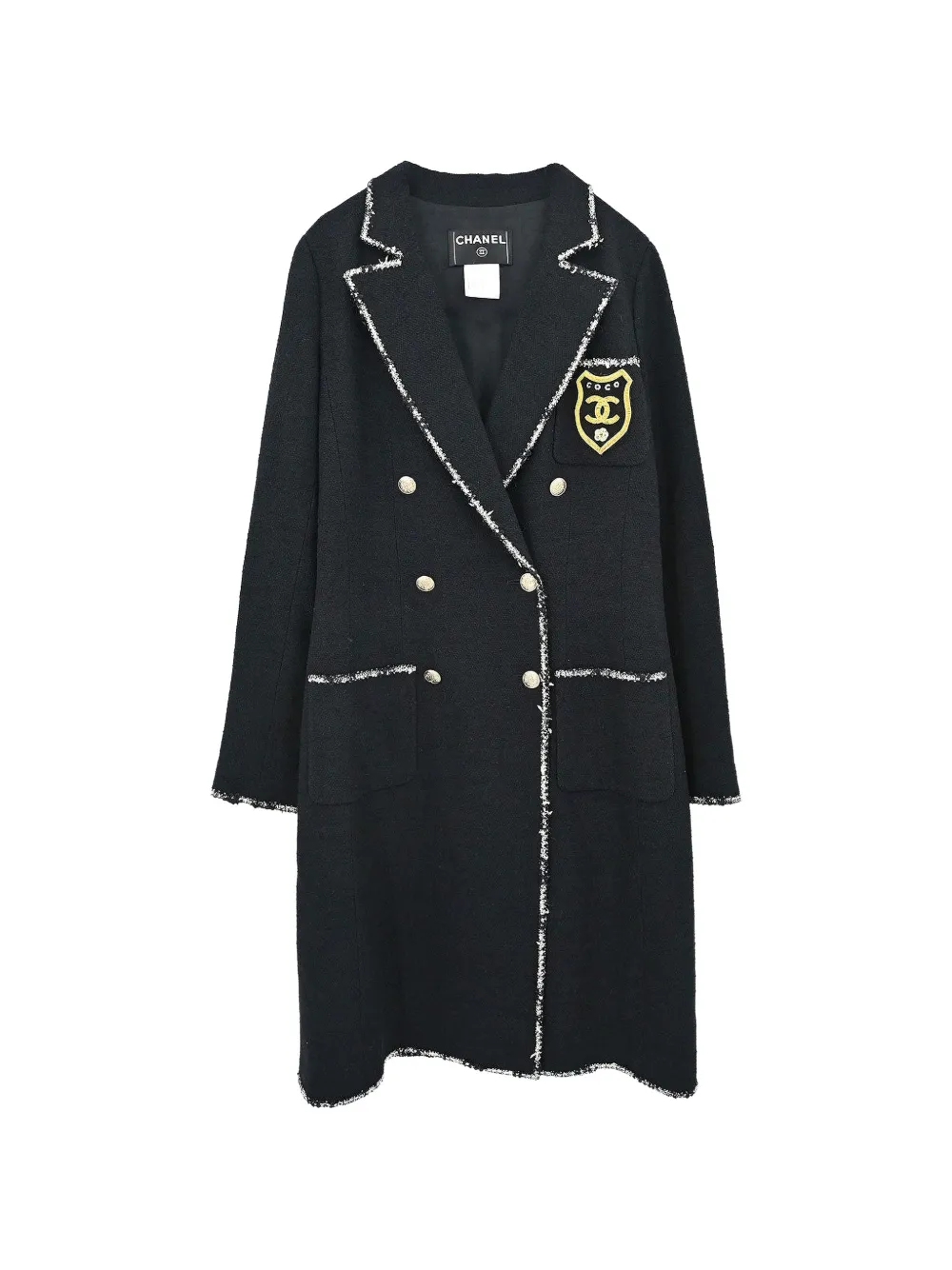 CHANEL Pre-Owned 2005 emblem-patch double-breasted coat - Nero