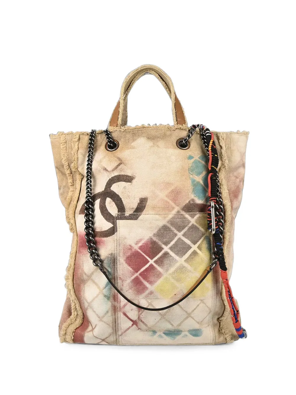 CHANEL Pre-Owned 2014 Bricolage Graffiti frayed tote bag - Nude