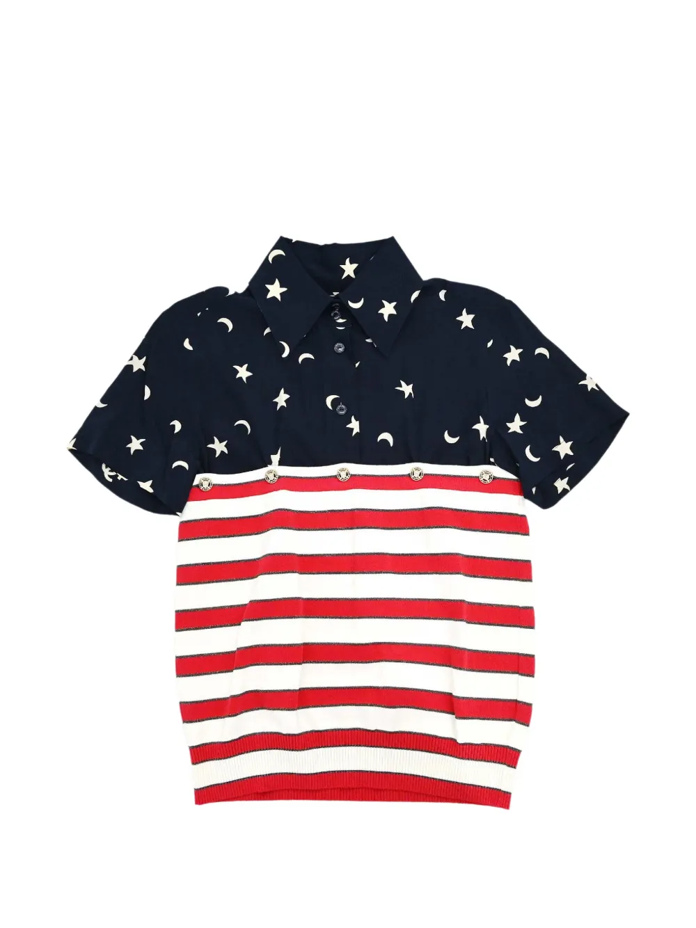 CHANEL Pre-Owned 2008 star-print striped polo shirt - Blau