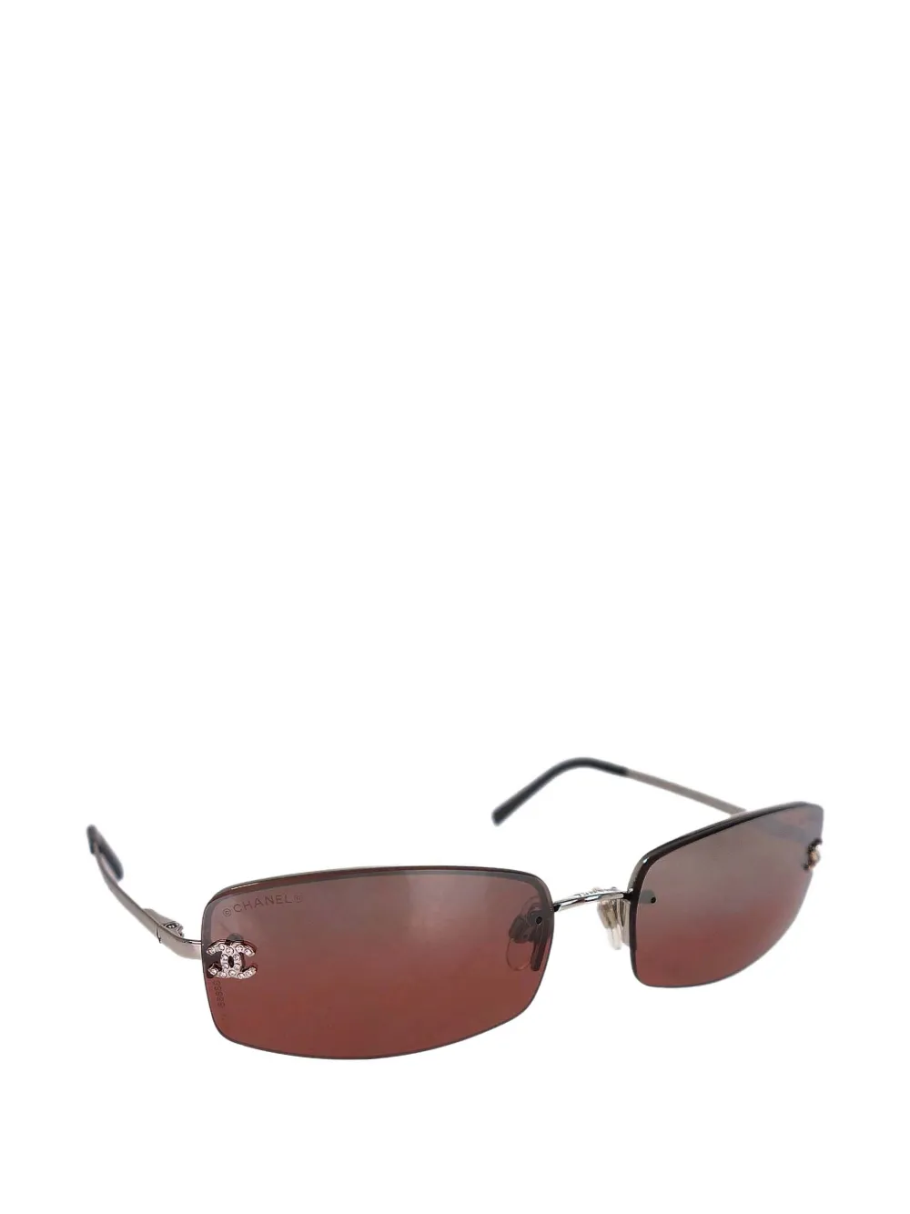 CHANEL Pre-Owned rhinestone-embellished rectangle-frame sunglasses - Marrone