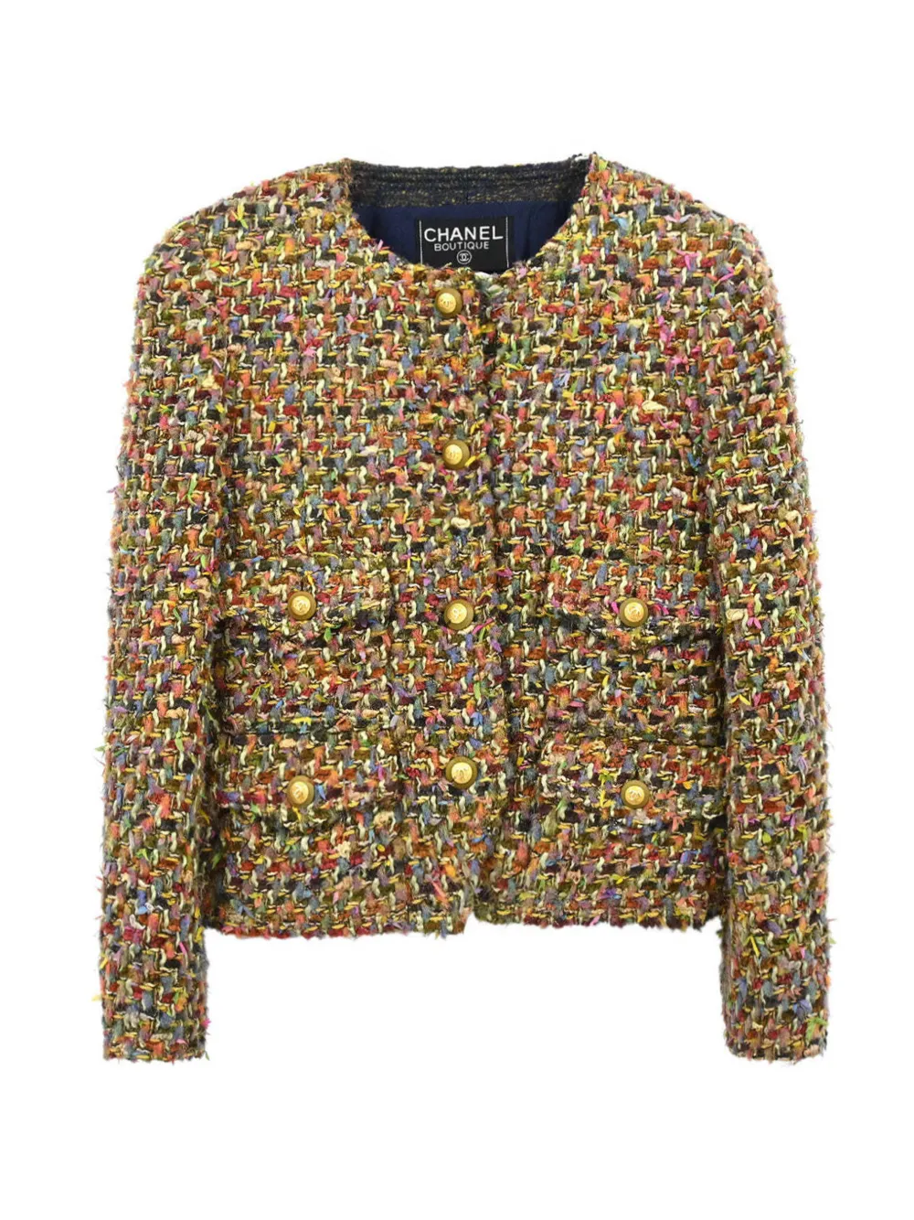 CHANEL Pre-Owned 1993 single-breasted collarless jacket - Tons neutres CHANEL Pre-Owned 1993 single-breasted collarless jacket - Tons neutres