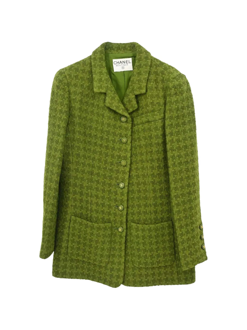 CHANEL Pre-Owned houndstooth tweed single-breasted jacket - Verde