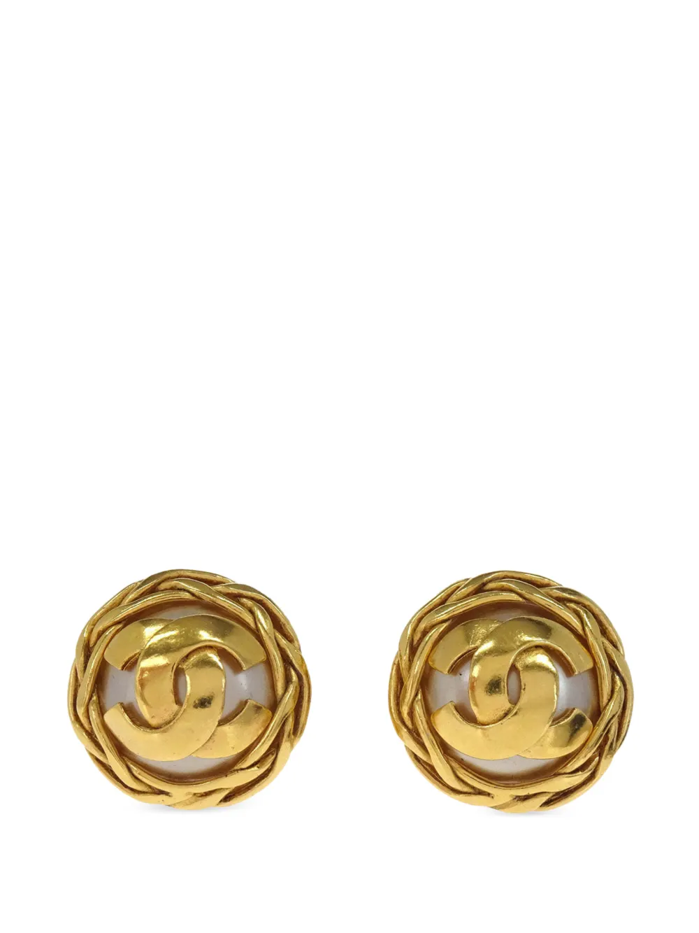CHANEL Pre-Owned Interlocking CC braided clip-on earrings - Gold