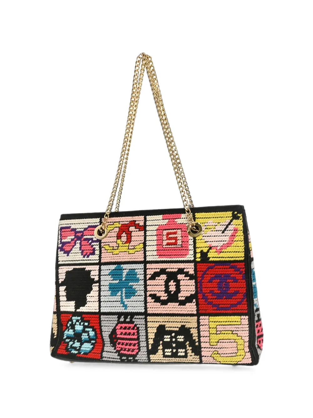 CHANEL Pre-Owned 2003-2004 Precious Symbols needlepoint tote bag - Nero