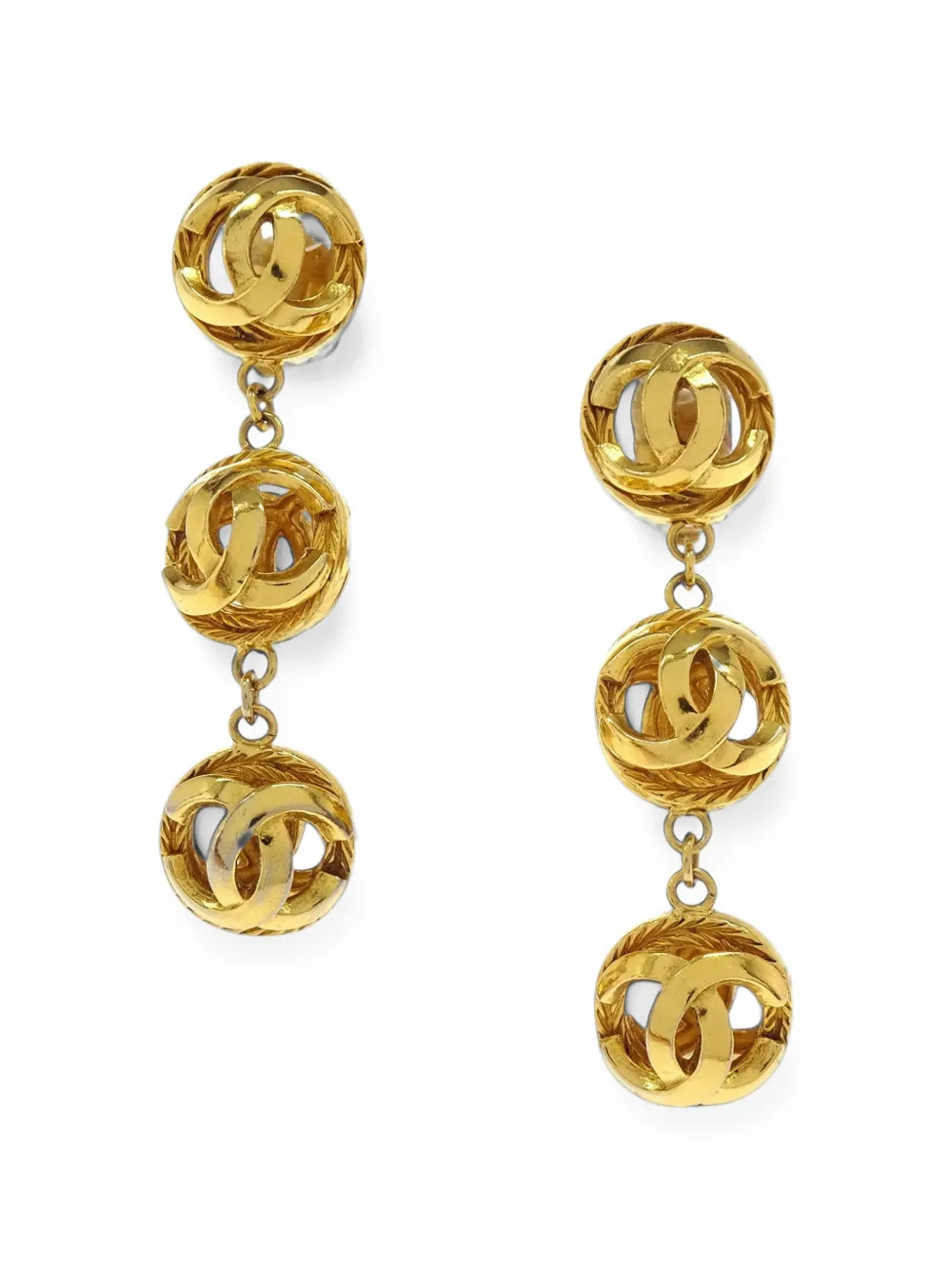 CHANEL Pre-Owned CC dangle ball clip-on earrings - Oro