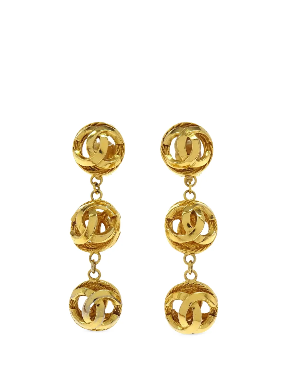 CHANEL Pre-Owned CC dangle ball clip-on earrings - Gold