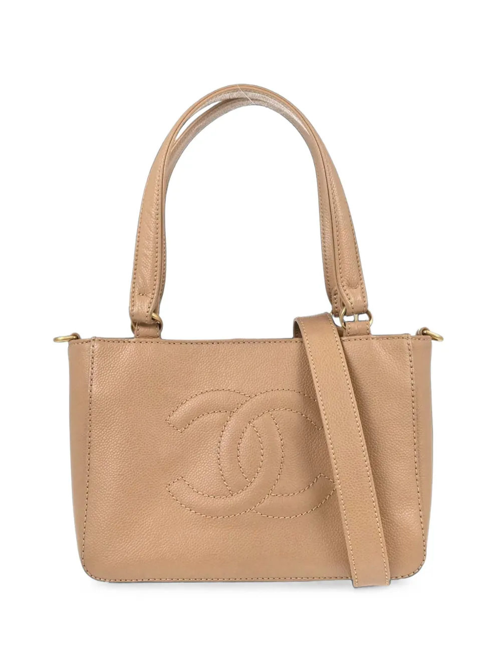 CHANEL Pre-Owned interlocking-CC leather shoulder bag - Nude