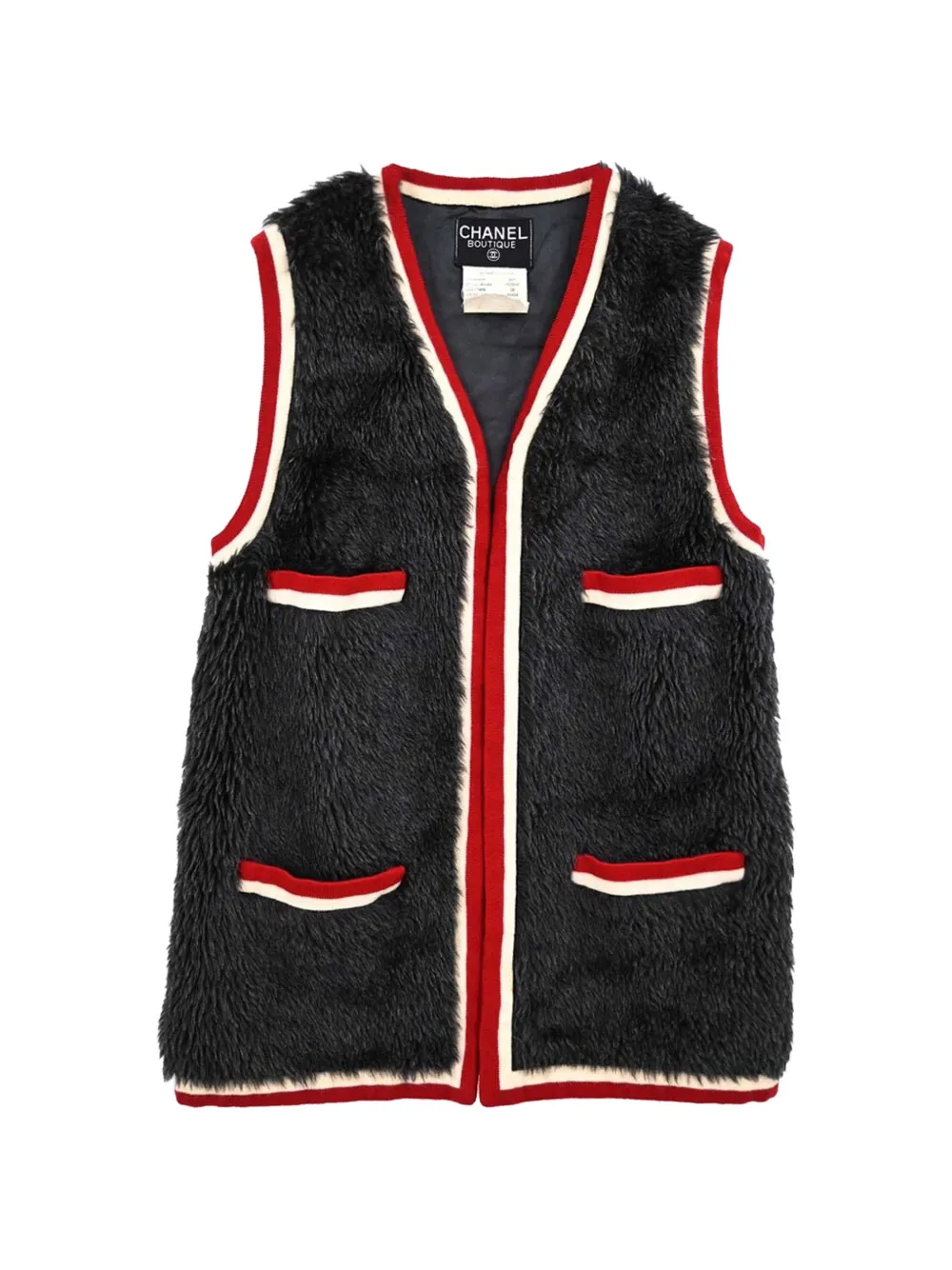 CHANEL Pre-Owned 1994 logo-appliqué fur gilet - Nero
