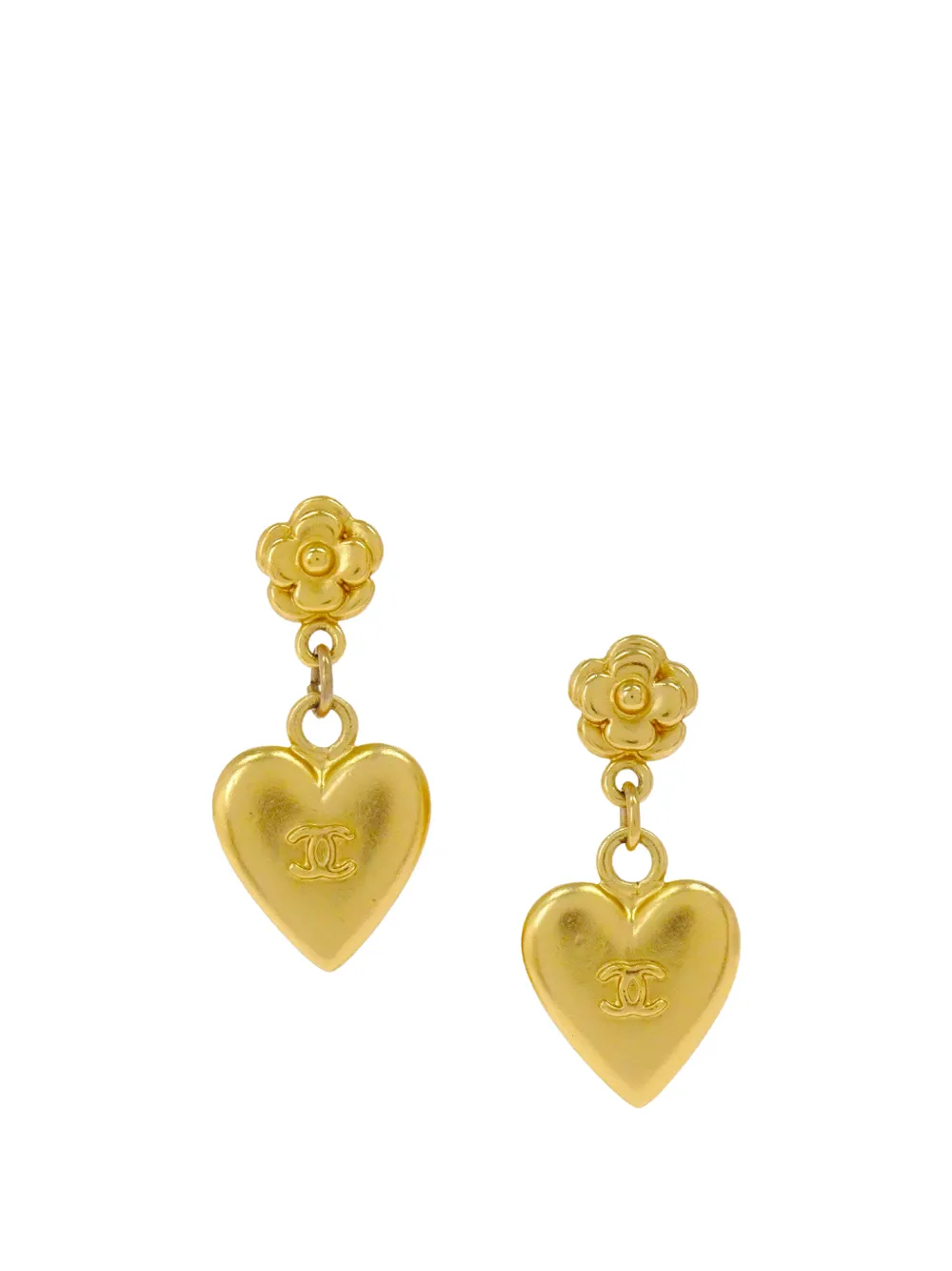 CHANEL Pre-Owned boucles d’oreilles pendantes cœur à fleurs CHANEL Pre-Owned boucles d’oreilles pendantes cœur à fleurs