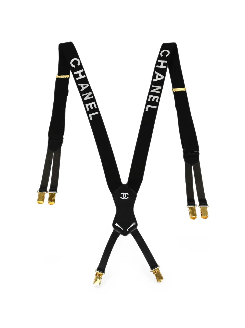 CHANEL Pre-Owned logo-print canvas suspenders - Black