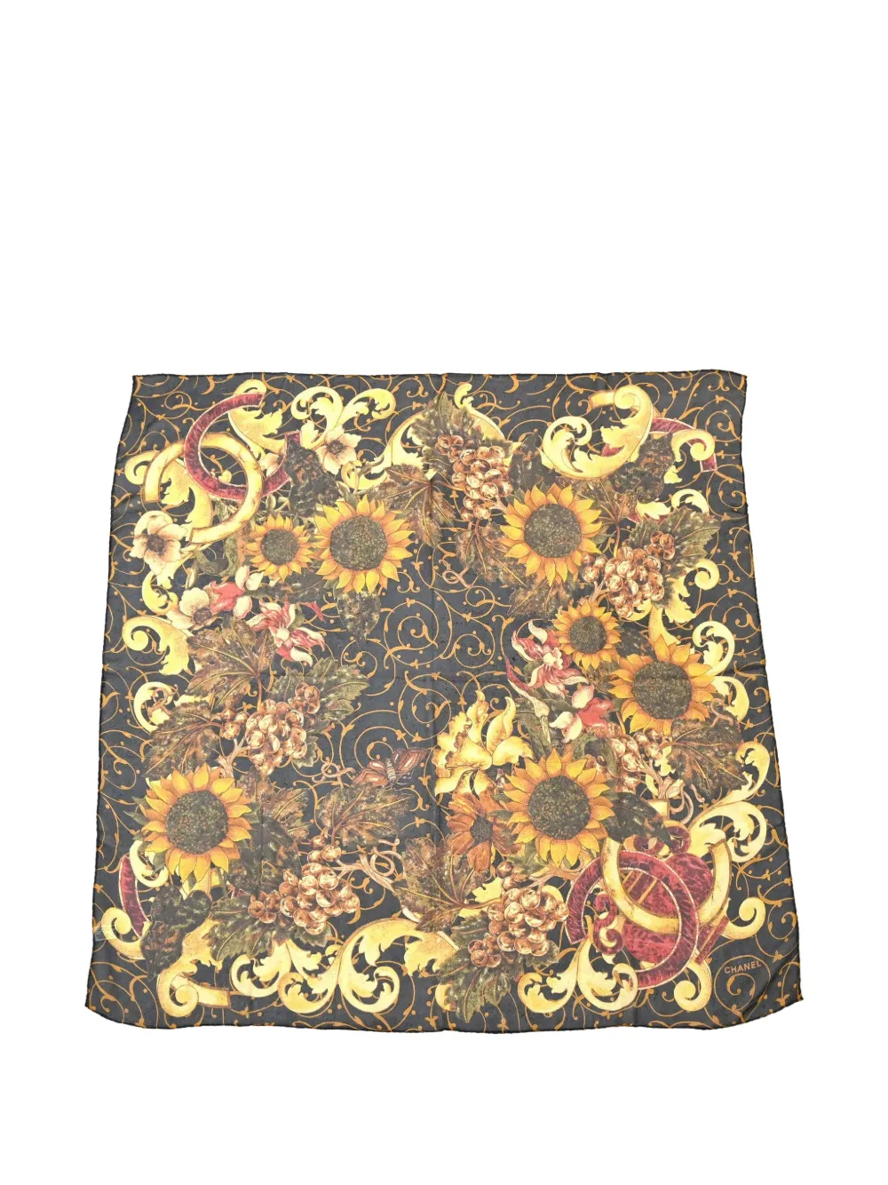 CHANEL Pre-Owned sunflower-print silk scarf - Nero