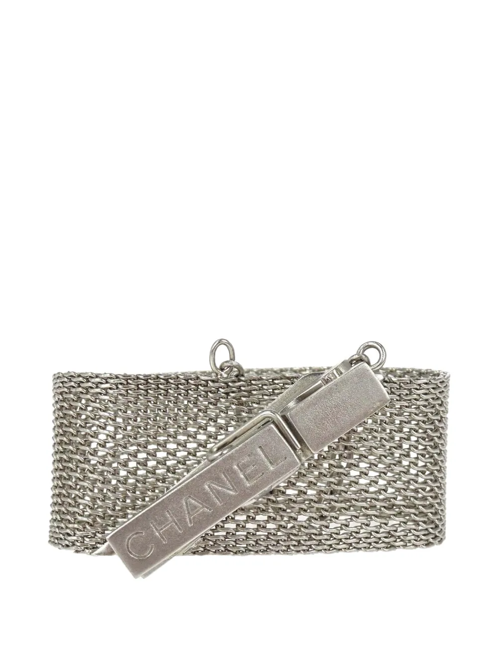 CHANEL Pre-Owned bracelet en cotte de mailles à logo gravé - Argent CHANEL Pre-Owned bracelet en cotte de mailles à logo gravé - Argent