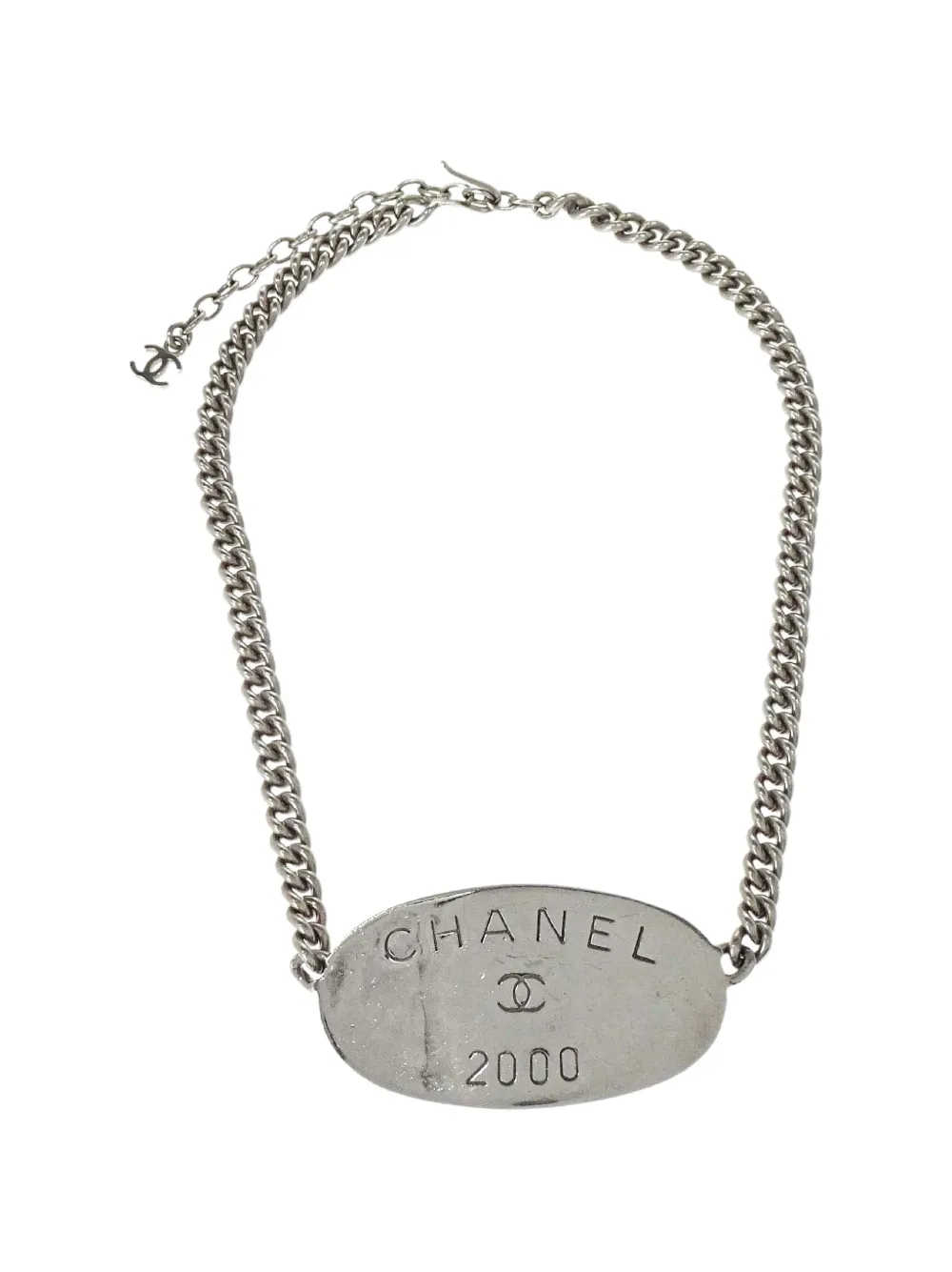 CHANEL Pre-Owned logo-plaque necklace - Silber