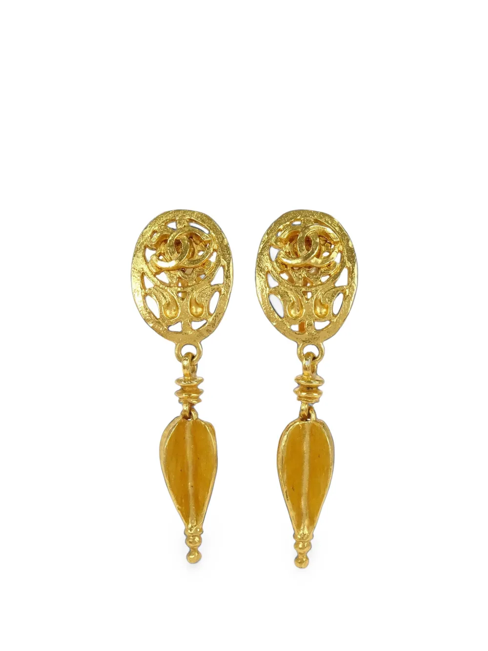 CHANEL Pre-Owned oval drop clip-on earrings - Oro