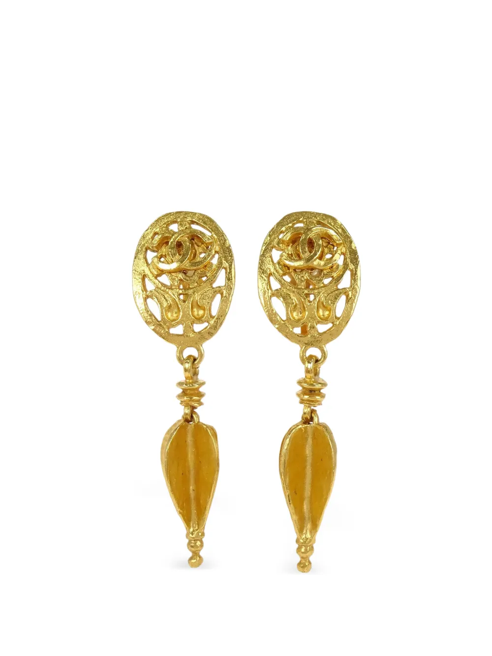 CHANEL Pre-Owned oval drop clip-on earrings - Gold