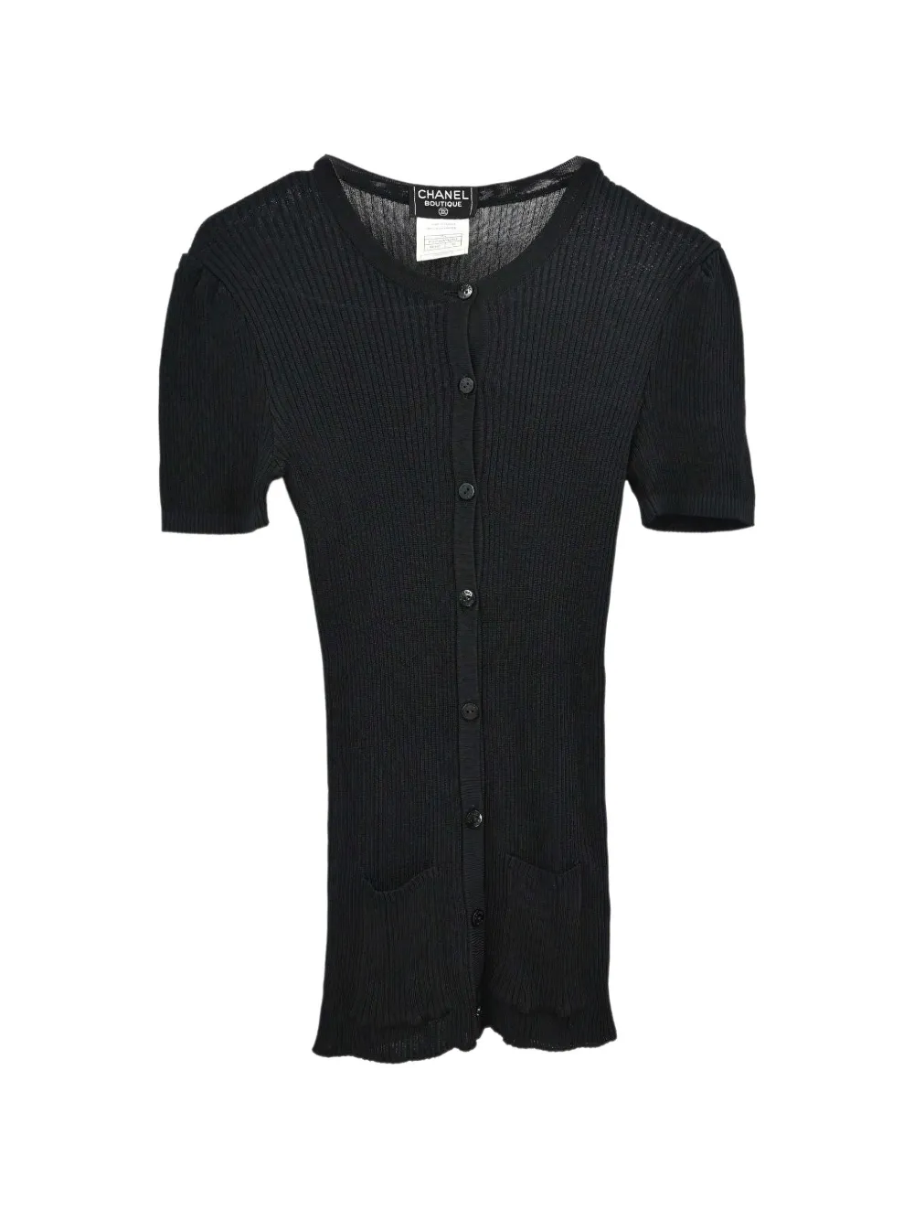 Pre-owned Chanel 1997 Short-sleeve Ribbed Cardigan In Black