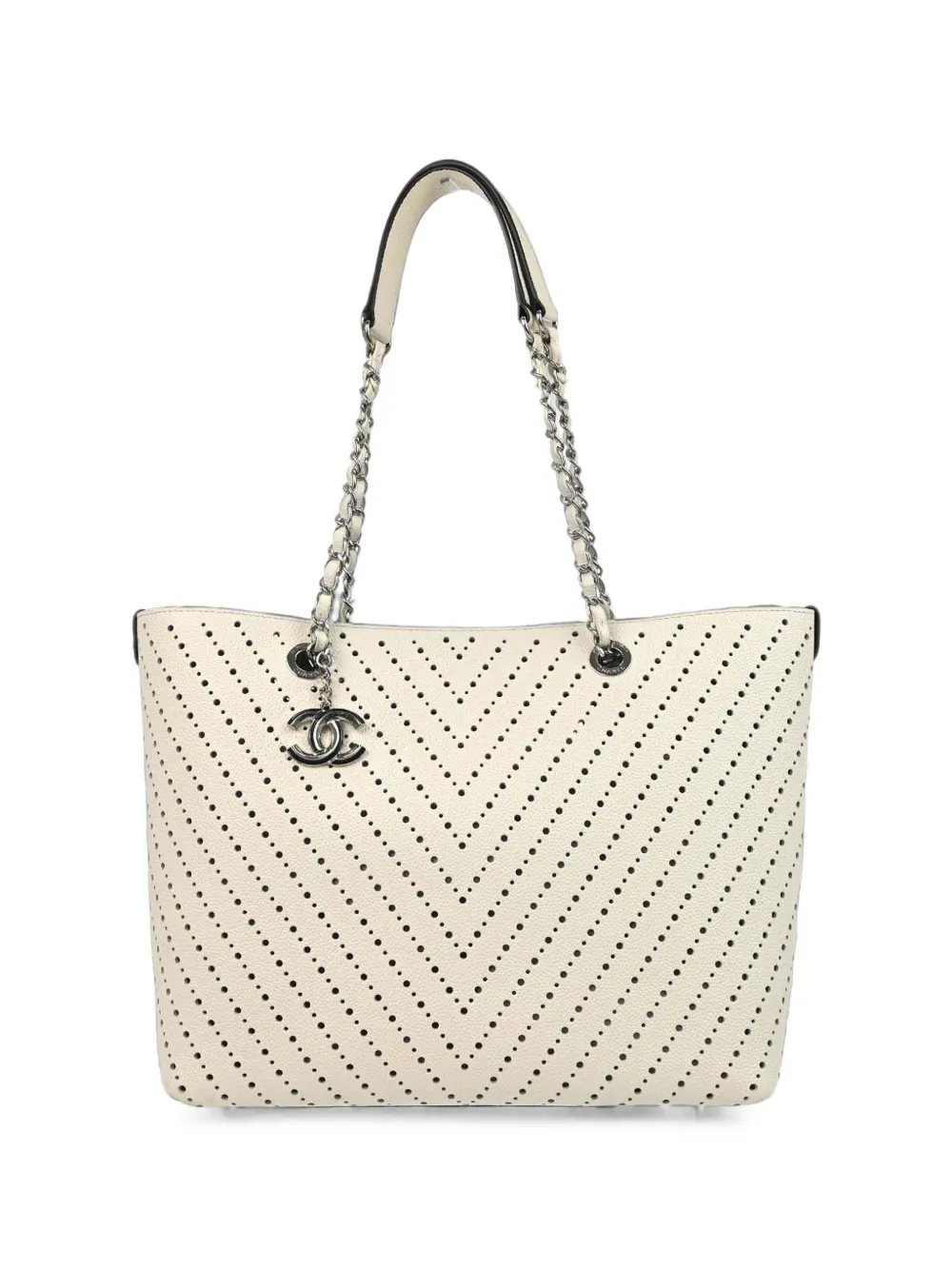 CHANEL Pre-Owned 2016-2017 perforated Chevron tote bag - Blanc