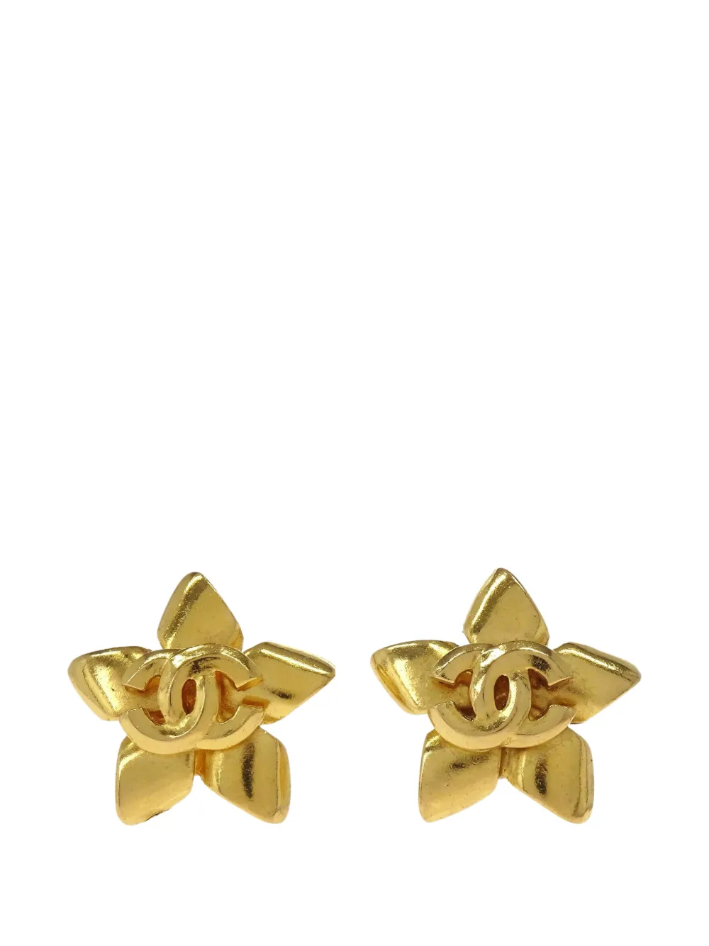 CHANEL Pre-Owned flower Interlocking CC clip-on earrings - Gold