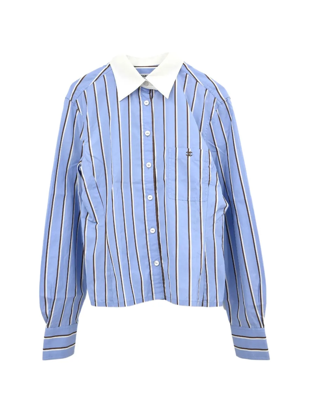 CHANEL Pre-Owned striped contrast-collar shirt - Blau