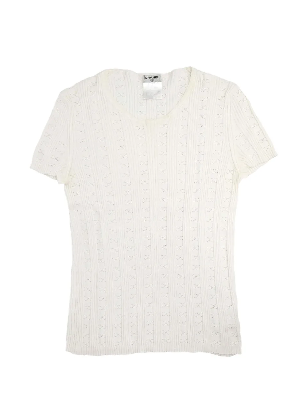 Pre-owned Chanel 2005 Ribbed Pointelle-knit Top In White