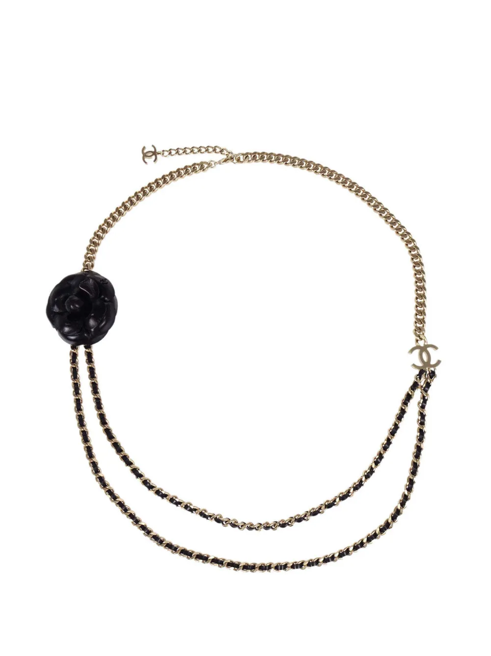 CHANEL Pre-Owned CC-logo Camellia-chain belt - Gold