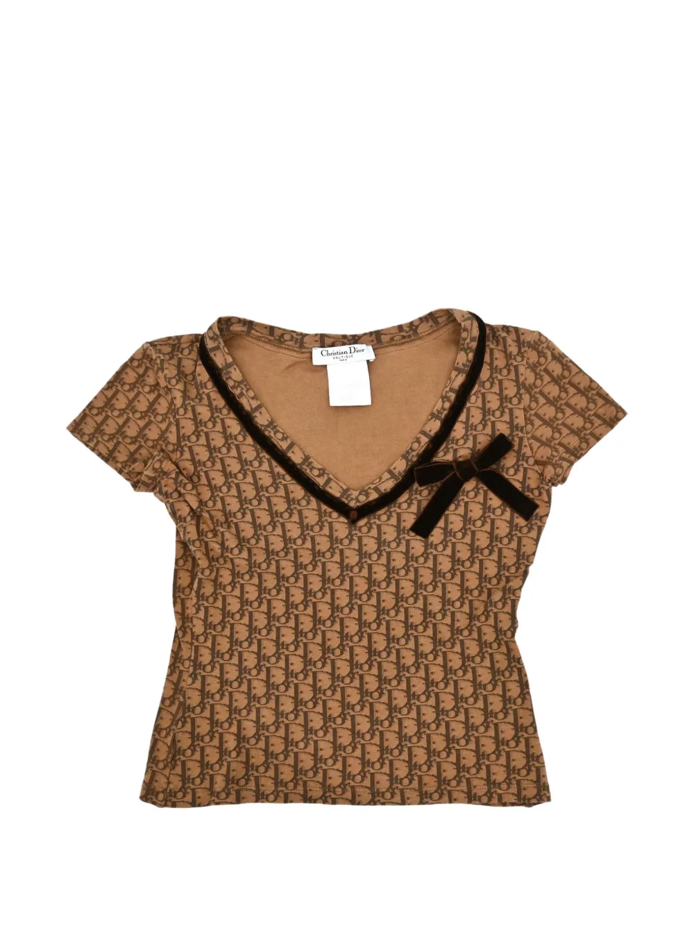 Christian Dior Pre-Owned 2005 Trotter bow-detail T-shirt - Marron
