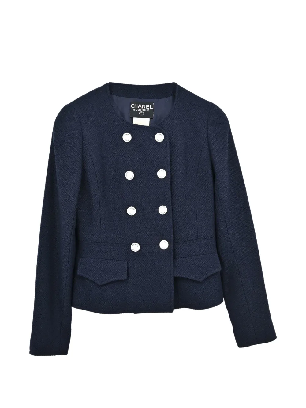 CHANEL Pre-Owned 1997 double-breasted collarless tweed jacket - Blau