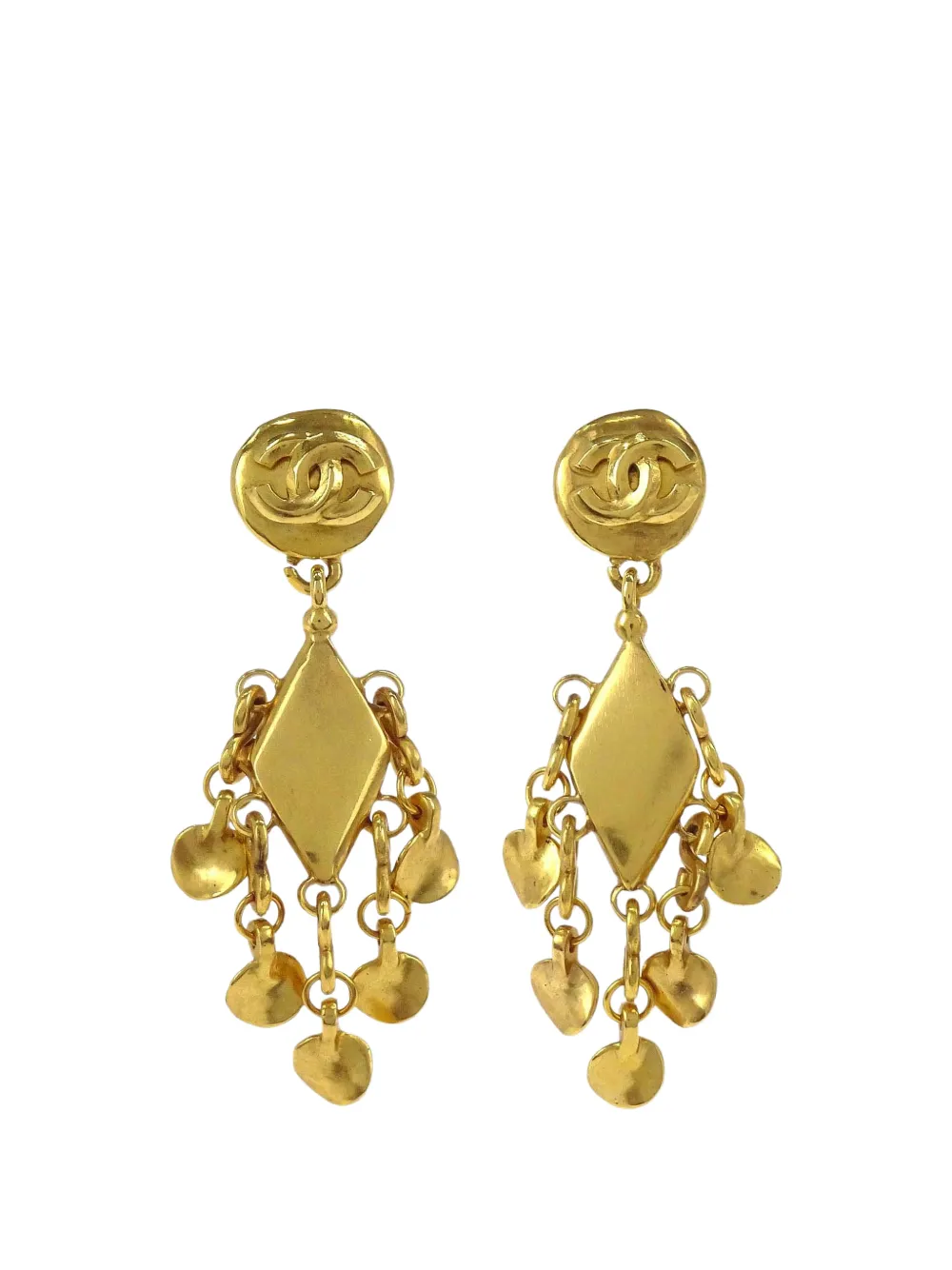 CHANEL Pre-Owned rhombus-pendant clip-on earrings - Gold
