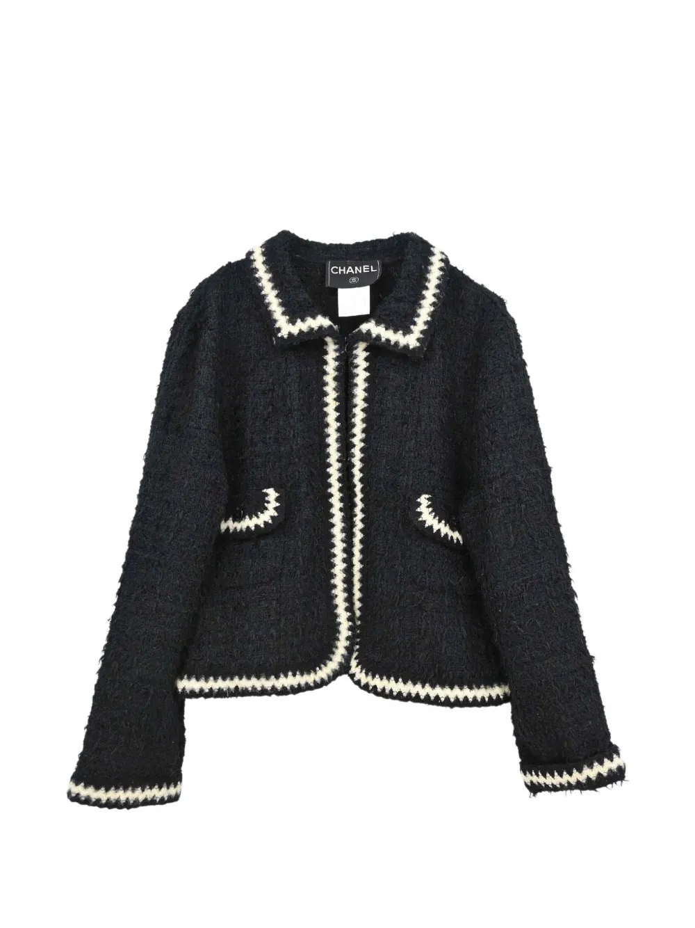 CHANEL Pre-Owned 1998 tweed zig-zag trim jacket - Nero