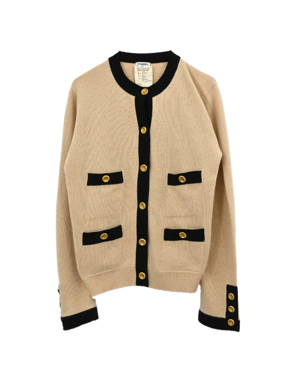 CHANEL Pre-Owned 1993 contrasting-trim cashmere cardigan - Nude
