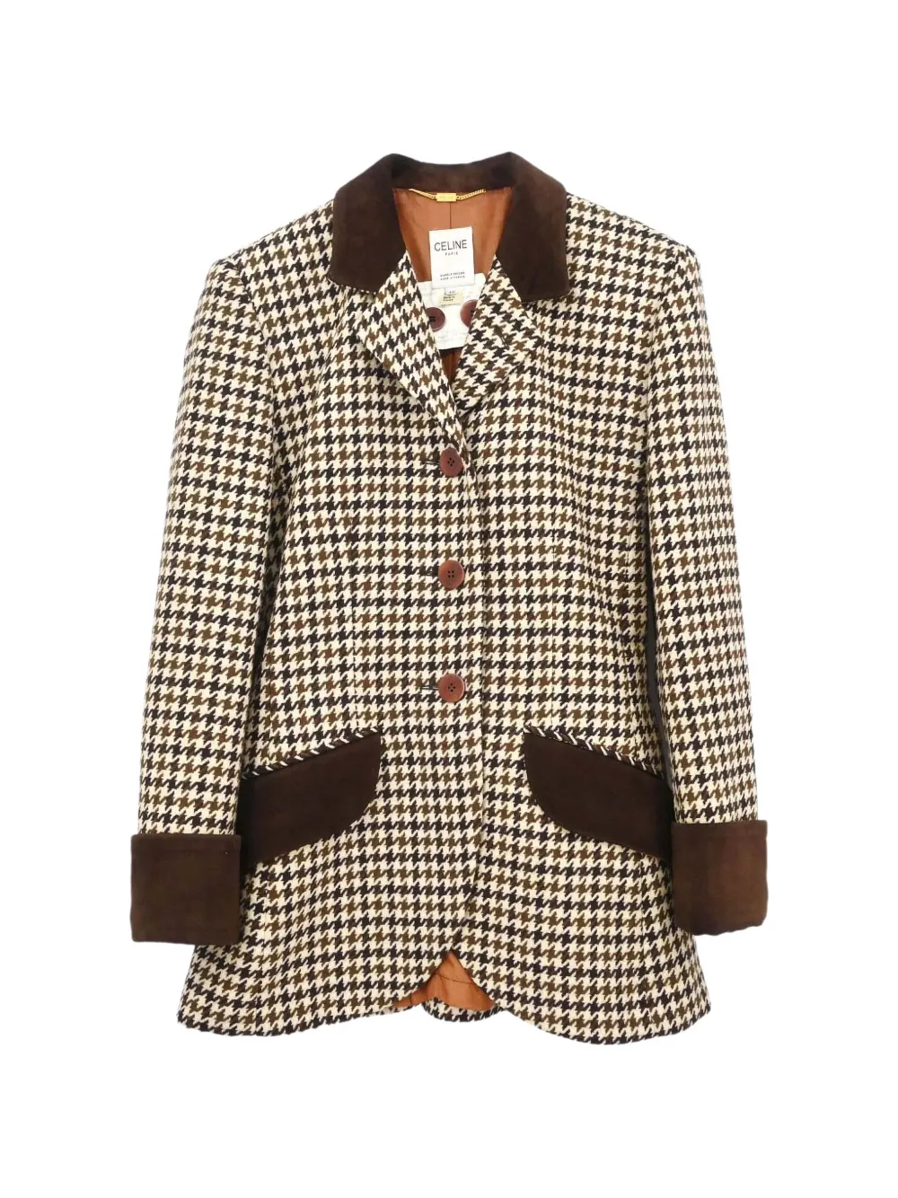 Celine Pre-Owned houndstooth wool jacket - Marrone