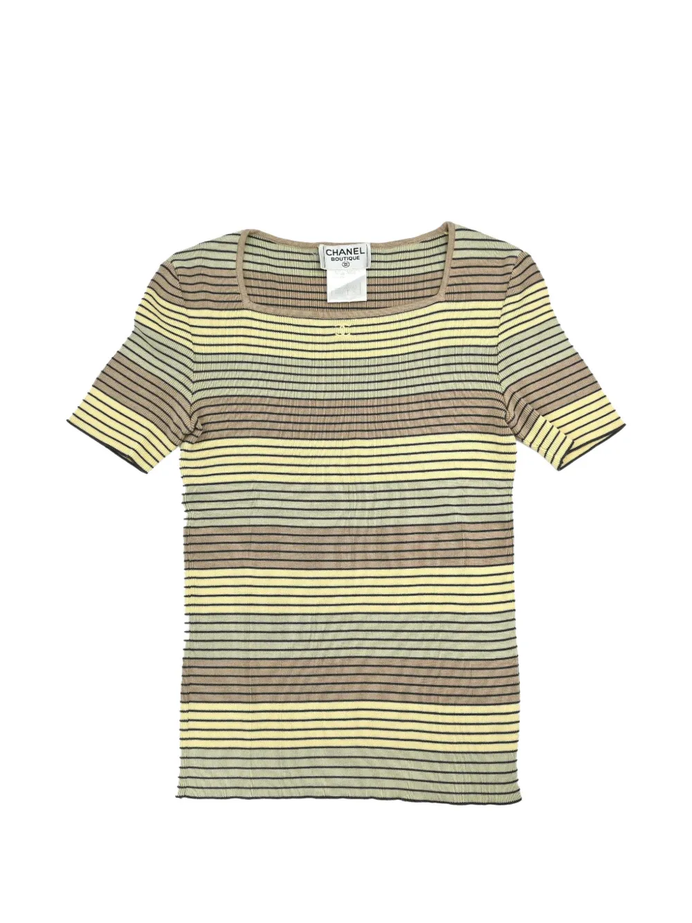 CHANEL Pre-Owned 1998 striped cotton T-shirt - Jaune CHANEL Pre-Owned 1998 striped cotton T-shirt - Jaune