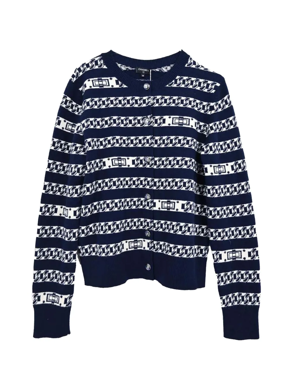 CHANEL Pre-Owned 2017 geometric-patterned cashmere cardigan - Blau