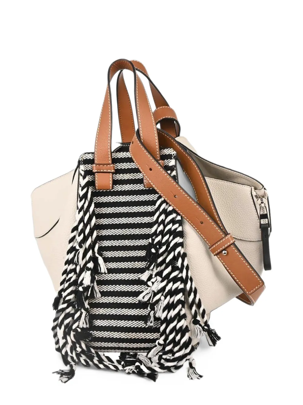 Loewe Pre-Owned Hammock striped fringe tote bag - Blanc